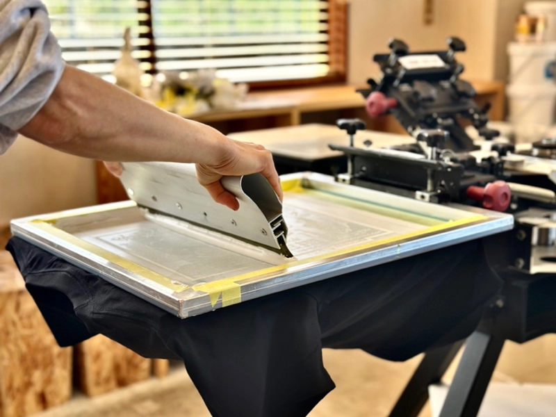 シルクスクリーンプリントの作業風景